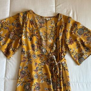 Floral Wrap Dress in Mustard Yellow